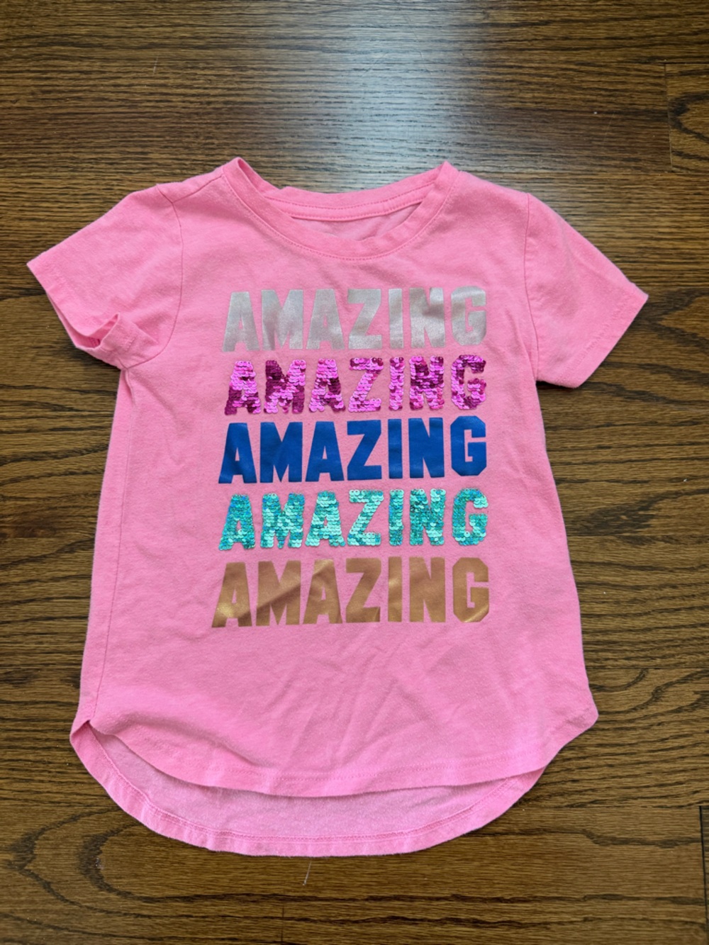 wonder nation Pink Short Sleeve Tee with Multicolor 'AMAZING' Graphic